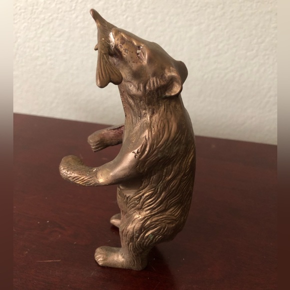 Vintage Other - vtg solid brass bear with fish figurine